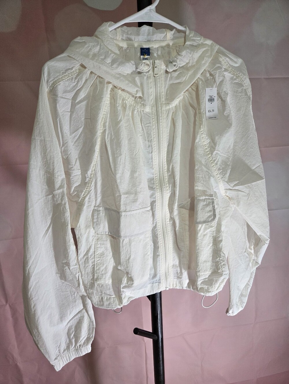 Old Navy Lightweight Offwhite Hooded Windbreaker Jacket Medium